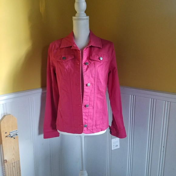 pink stretch denim jacket